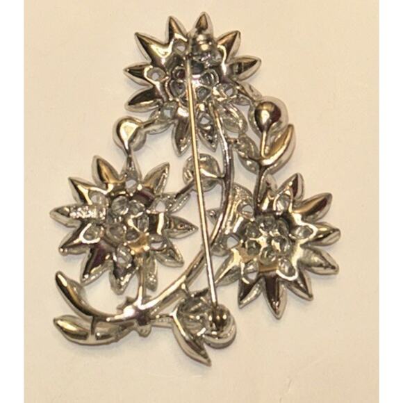Vintage Lisner Brooch Aurora Borealis Stones Flower Bouquet silver enamel sign - Picture 5 of 5